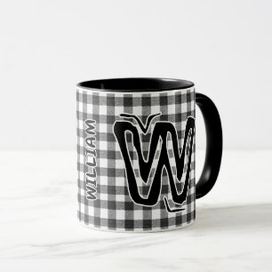 Mug Café Vintage à carreaux noirs (Monogramme Antique 