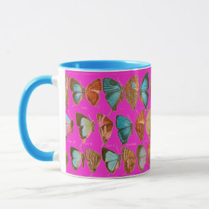 Mug Café vintage Blue et Red Butterflies
