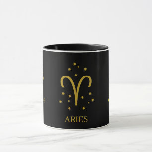 Mug Cafetière simple noire et or Aries Zodiaque