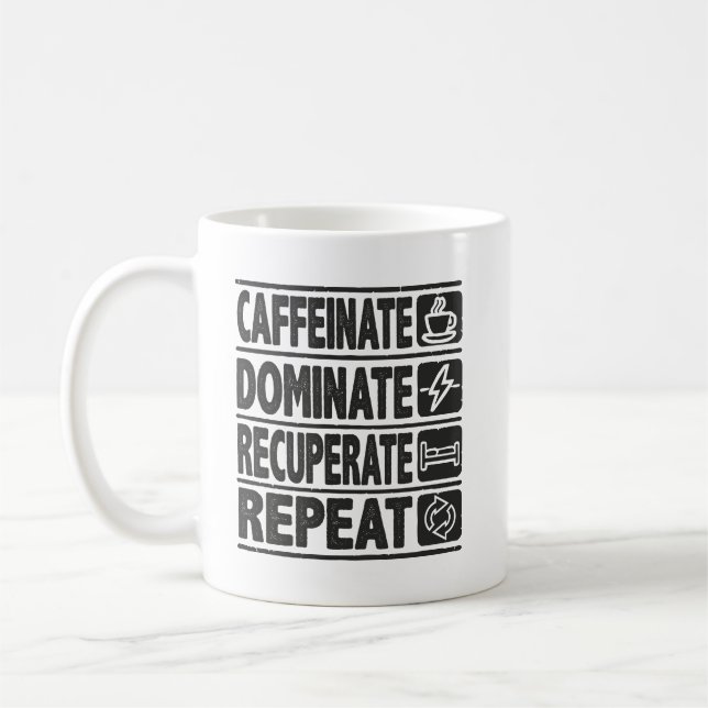 Mug Caffeinate, Dominer, Récupérer, Répéter - Succès (Gauche)