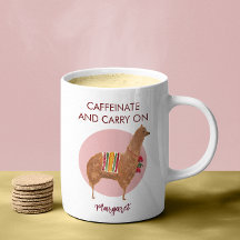 Caffeinate Porte Sur Llama Alpaca Animal Dessiné À