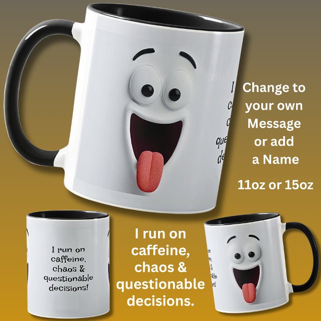 Mug Caffeine Chaos, Add Name Message,  Expressive Face (Créateur téléchargé)