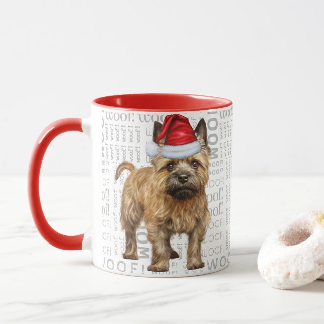 Mug Cairn Terrier Dog Père Noël sur Woof Arrière - pla (Avec donut)