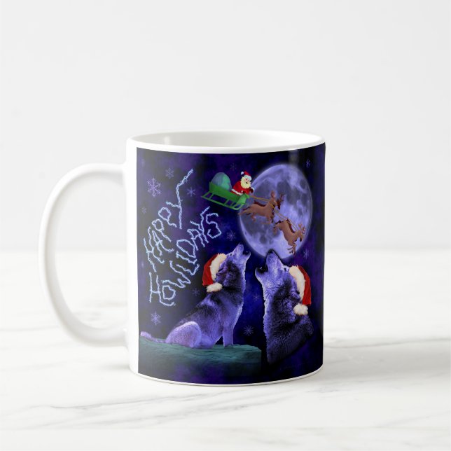 Mug Calembour drôle Howlidays heureux de loup de Noël (Gauche)