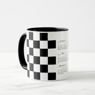 Mug Calendrier en noir blanc À damiers Motif 2026