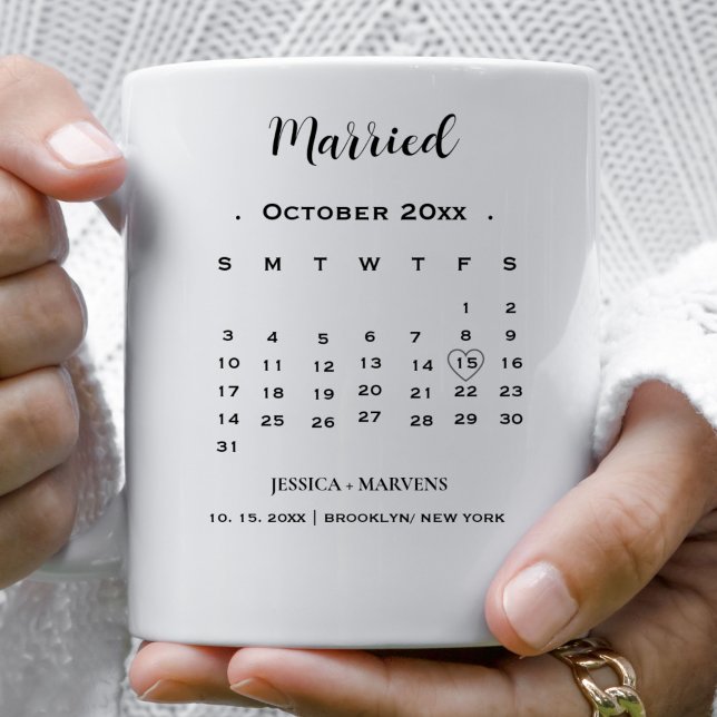 Mug Calendrier moderne non photo Mariage Date mariée (Créateur téléchargé)