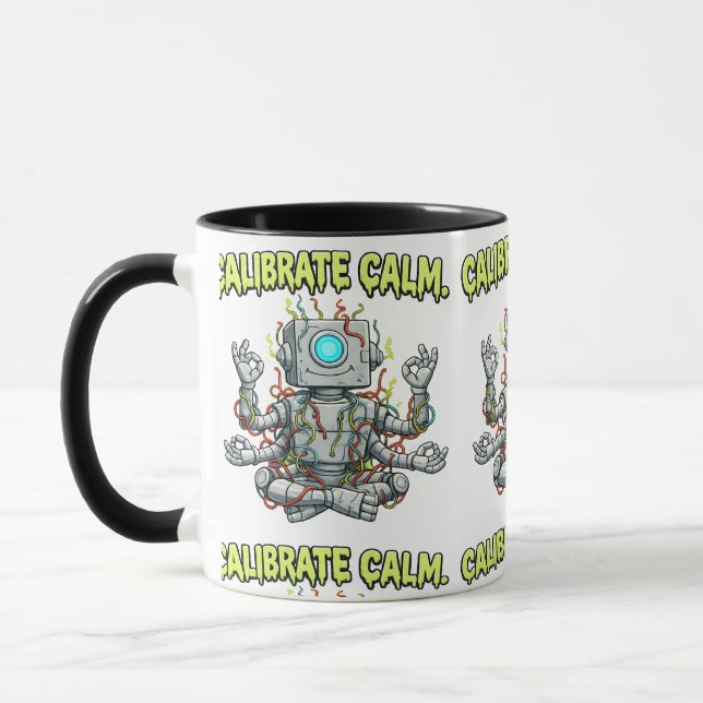 Mug Calibrer le Calme : Robot de méditation drôle Yoga (Gauche)