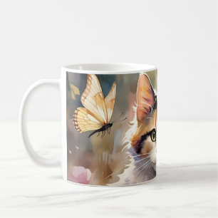 Mug Calico Cat et Papillons dans le jardin de printemp