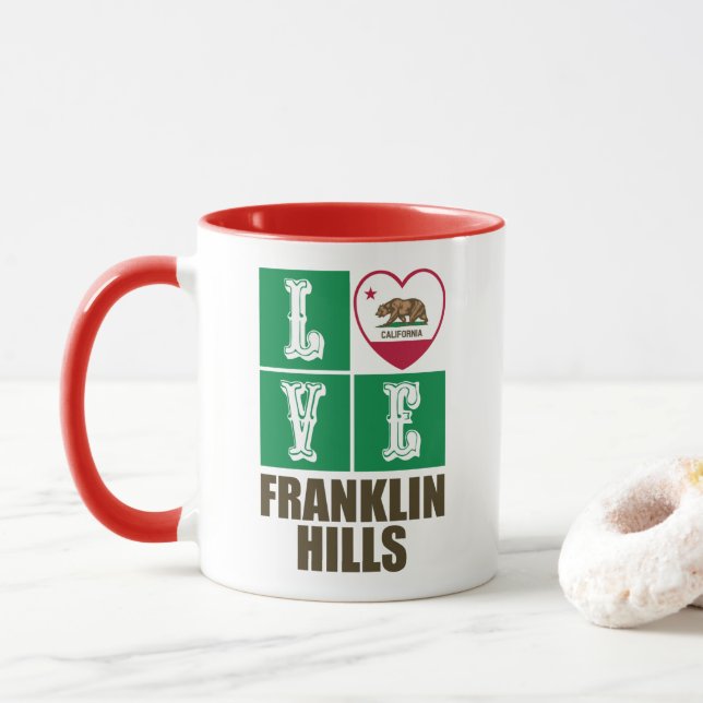 Mug California Republic State Flag Love Franklin Hills (Avec donut)