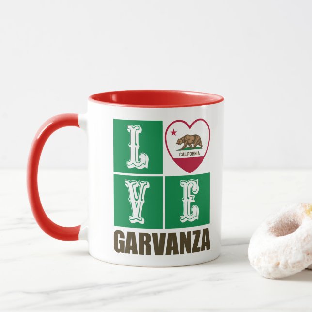 Mug Californie République Drapeau Coeur Amour Garvanza (Avec donut)