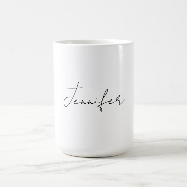 Mug Calligraphie Elégant Noir Blanc Plaine Nom simple (Centre)