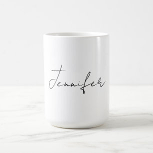 Mug Calligraphie Elégant Noir Blanc Plaine Nom simple