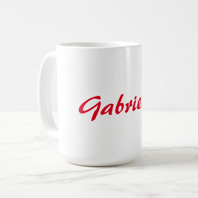 Mug Calligraphie Élégant Rouge Blanc Plaine Nom simple (Devant gauche)