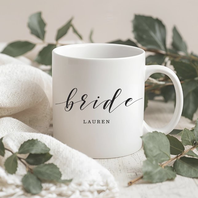 Mug Calligraphie moderne noir et blanc Future mariée (Créateur téléchargé)