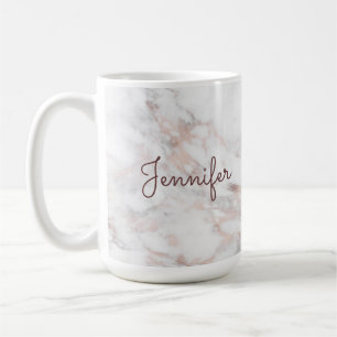 Mug Calligraphie Nom du script Rose Gold Marble Modèle