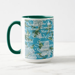 Mug Calligraphie Noms du Christ || Bleu clair