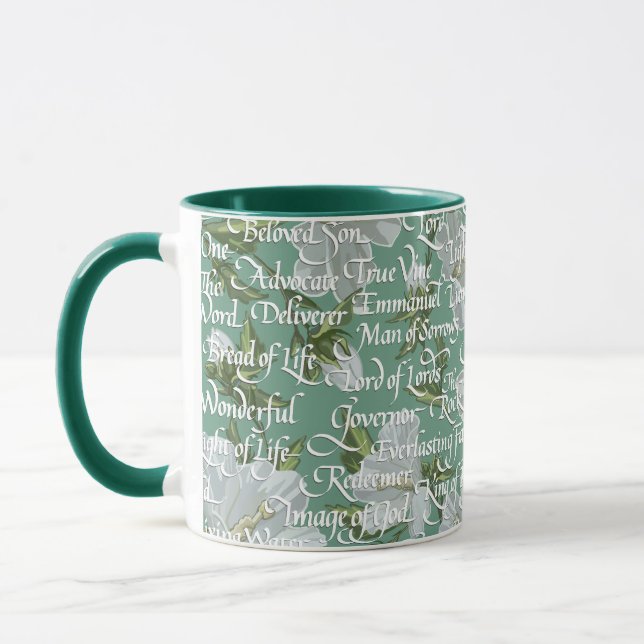 Mug Calligraphie Noms du Christ|| Vert doux (Gauche)