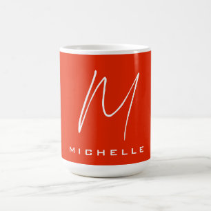 Mug Calligraphie stylisé blanc rouge monogramme votre 