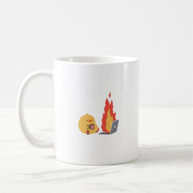 Mug Calme au Chaos - Joli Oiseau Jaune & Ordinateur Po (Gauche)
