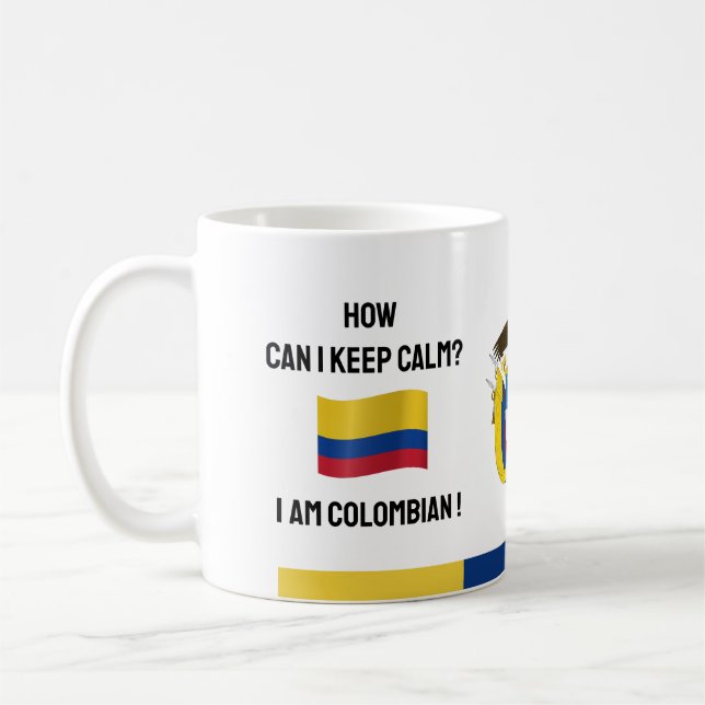 Mug Calme Colombie & Drôle Texte, Drapeau Colombien (Gauche)
