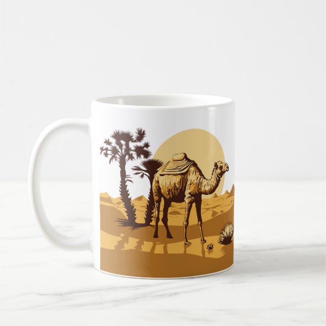 Mug Camel, désert, palmiers et soleil (Gauche)