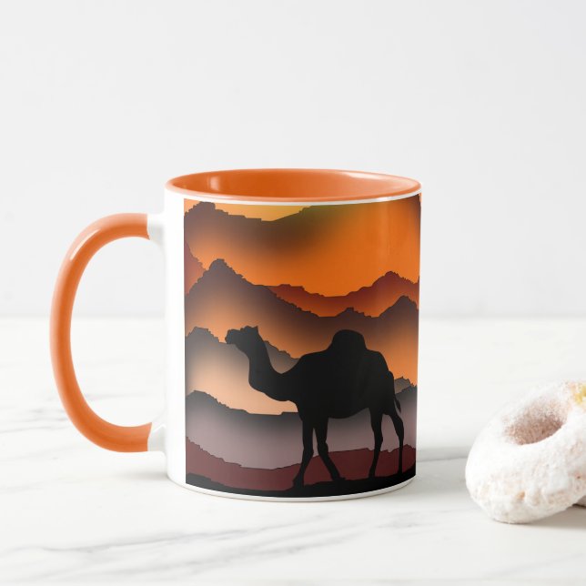 Mug Camels Silhouette - Coucher du soleil du désert -  (Avec donut)