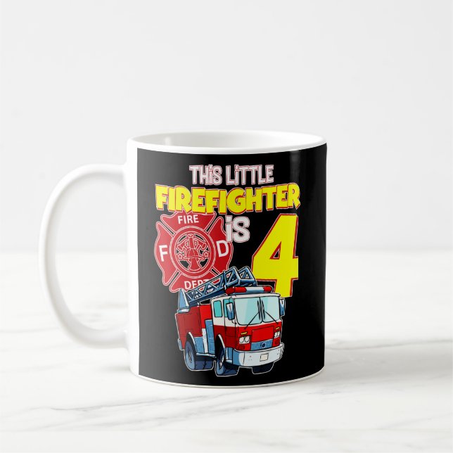 Mug Camion d'incendie 4 ans pompier 4e anniversaire ga (Gauche)