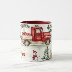 Mug Camion rouge avec cadeaux et bonhomme de neige