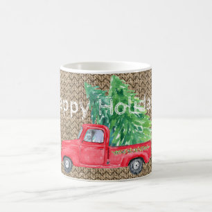 Mug Camion rouge vintage et arbres de vacances