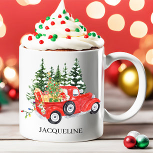 Mug Camion Vintage Rustique Arbre Neige Noël Nom