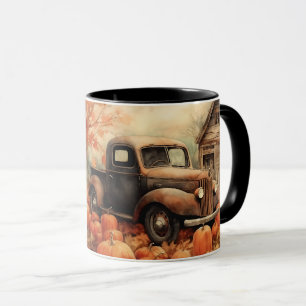 Mug Camionnette Rouillée Vintage et Citrouilles Automn