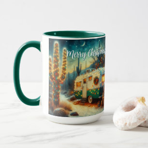 Mug Camper vintage Saguaro Cactus Noël bleu vert