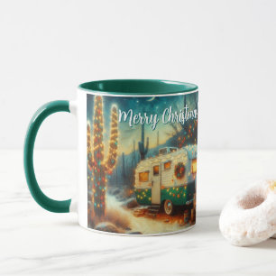 Mug Camper vintage Saguaro Cactus Noël bleu vert