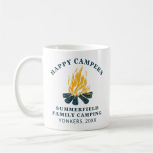 Mug Camping en famille : voyage en VR, campeurs heureu