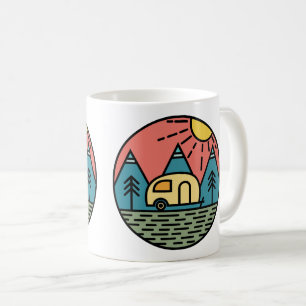 Mug camping feu montagnes wanderlust, randonnée
