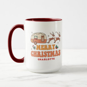Mug Camping Joyeux renne de Noël Nom personnalisé