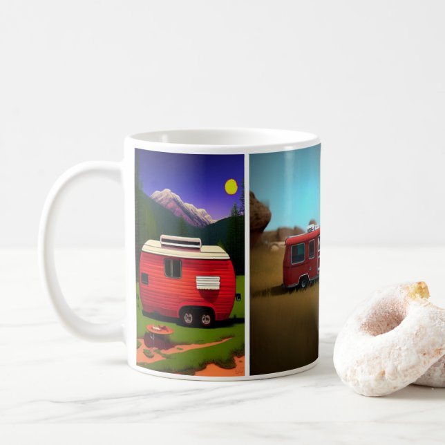Mug Camping remorques avec 4 remorques rouges mignonne (Avec donut)