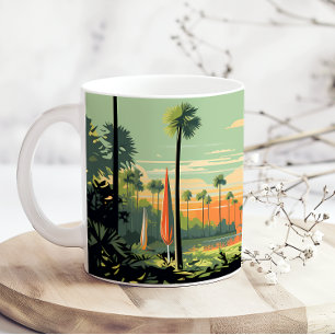 Mug Camping Rétro Bois Coucher de soleil