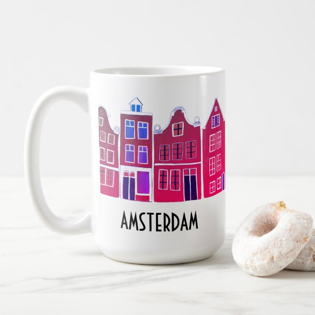 Mug Canal Houses Row Amsterdam Hollande Voyage (Avec donut)