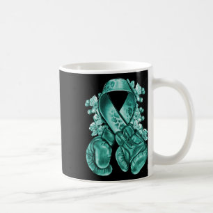 Mug Cancer de l'ovaire Ruban Turquoise avec gants de b
