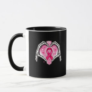 Mug Cancer du sein Squelette Coeur de la main Signal r