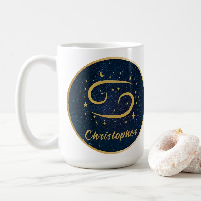 Mug Cancer personnalisé zodiaque or symbole or bleu or (Avec donut)
