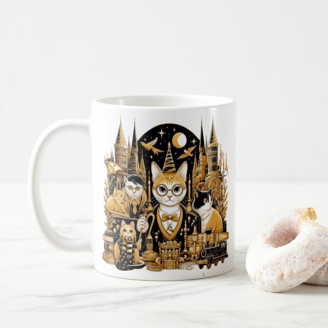 Mug Caneca Gatos Hogwarts (Avec donut)
