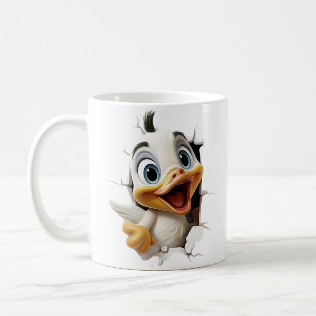 Mug Caneton de dessin animé 3D faisant irruption (Gauche)