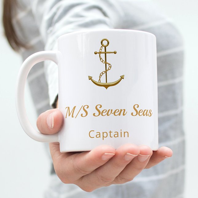 Mug Capitaine du nom du bateau de l'ancre en or blanc (Créateur téléchargé)