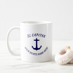 Mug Capitaine El Capitan Ancre bleue avec nom de batea
