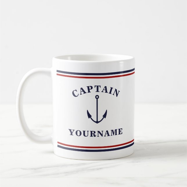 Mug Capitaine nautique Ancre votre nom dans la boue en (Gauche)