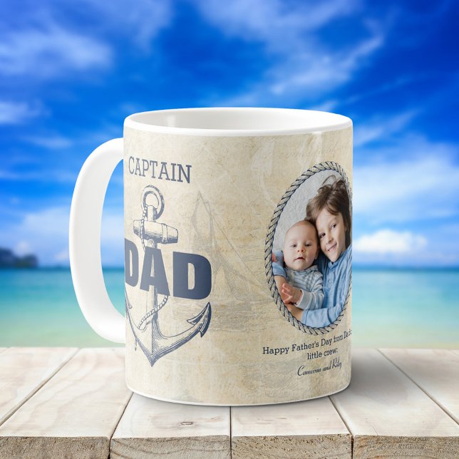 Mug Capitaine Papa Ancre nautique Photo Fête des pères (Créateur téléchargé)