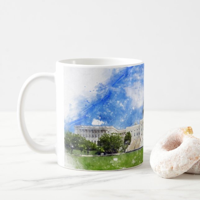 Mug Capitol américain à Washington DC Pastel Draw (Avec donut)