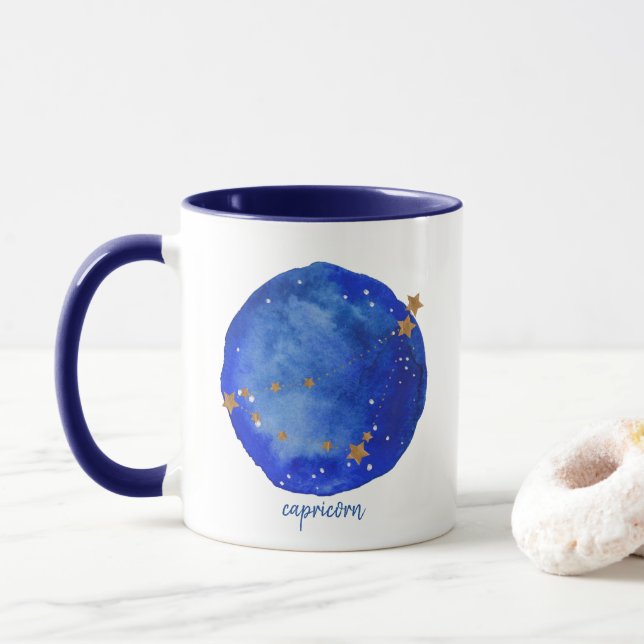 Mug Capricorne Aquarelle Ciel Constellation Zodiac (Avec donut)